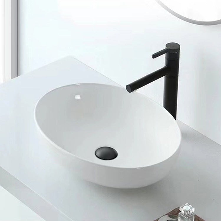 Avtoit | Modern Vessel Bathroom Sink Oval Porcelain with Pop-Up Drain System Vessel