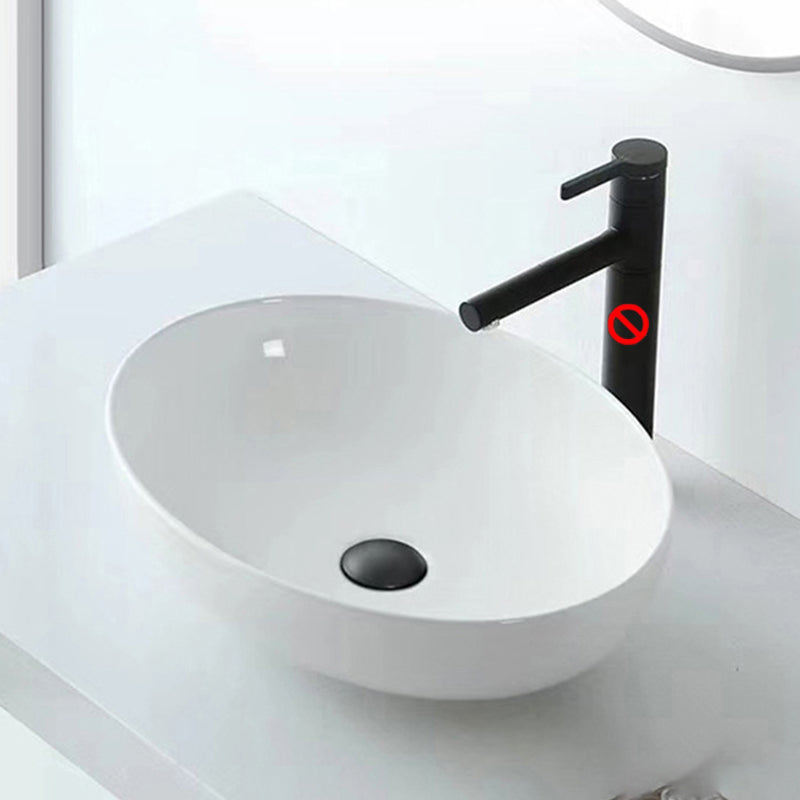 Avtoit | Modern Vessel Bathroom Sink Oval Porcelain with Pop-Up Drain System Vessel
