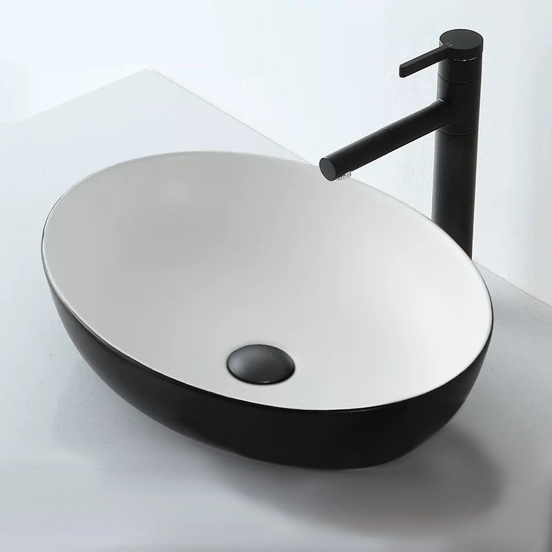 Avtoit | Modern Vessel Bathroom Sink Oval Porcelain with Pop-Up Drain System Vessel
