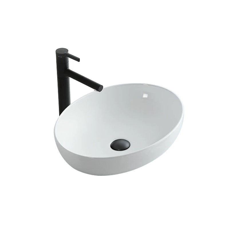 Avtoit | Modern Vessel Bathroom Sink Oval Porcelain with Pop-Up Drain System Vessel