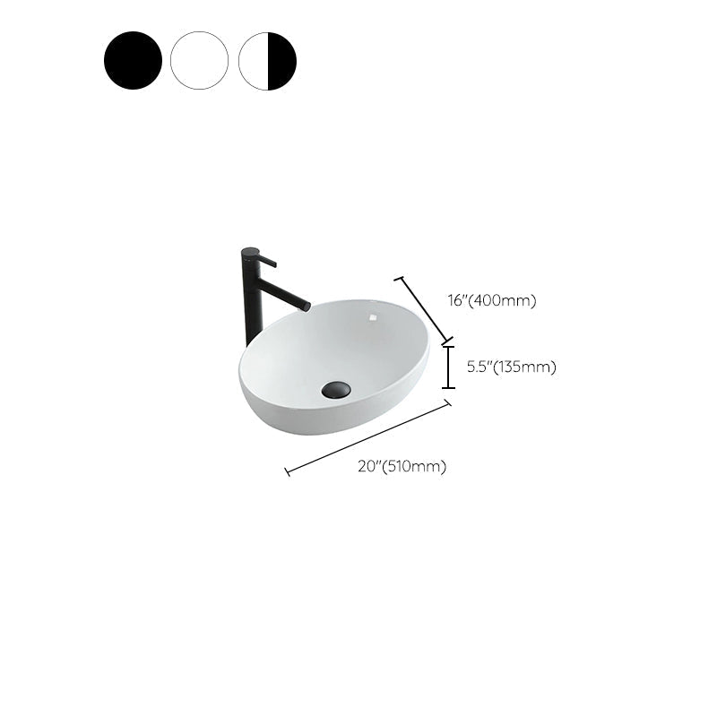 Avtoit | Modern Vessel Bathroom Sink Oval Porcelain with Pop-Up Drain System Vessel