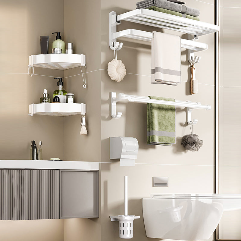 Avtoit | Contemporary Bathroom Hardware Set in White with Bath Shelf/Towel Holder/Paper Holder