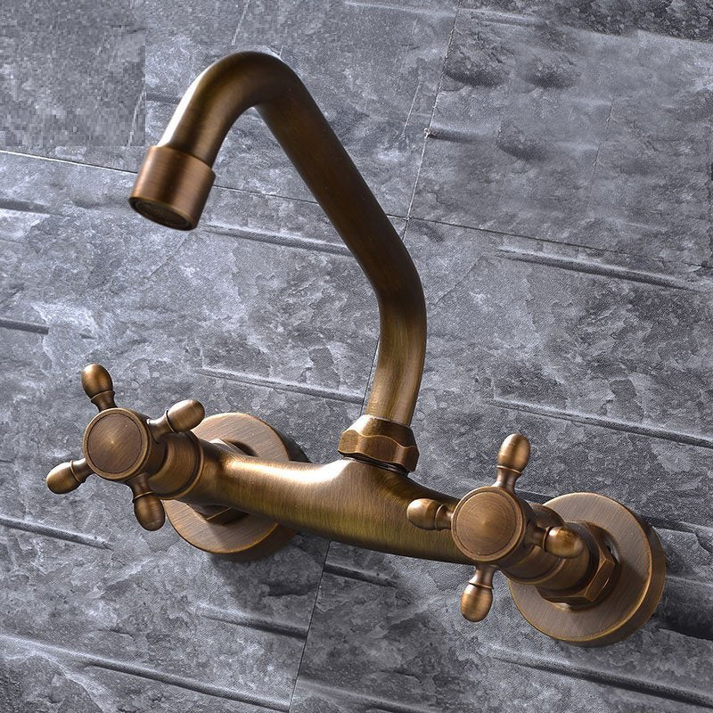 Avtoit | Industrial Bathtub Outlet Trim Wall Mounted Full Copper Dual Cross Handle Low Arc Bathtub Faucet