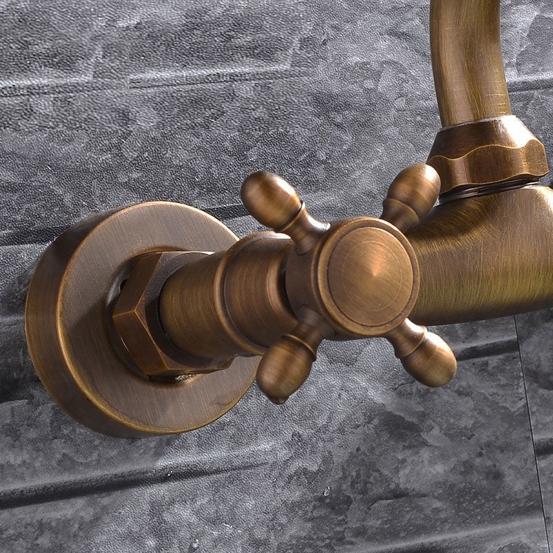 Avtoit | Industrial Bathtub Outlet Trim Wall Mounted Full Copper Dual Cross Handle Low Arc Bathtub Faucet