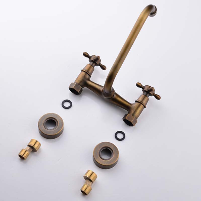 Avtoit | Industrial Bathtub Outlet Trim Wall Mounted Full Copper Dual Cross Handle Low Arc Bathtub Faucet