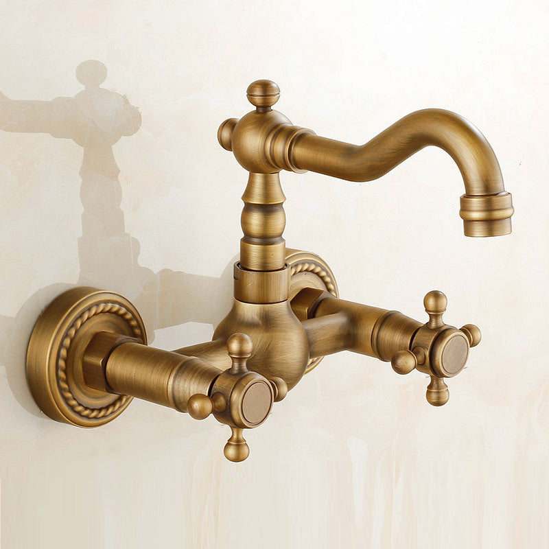 Avtoit | Vintage Bathtub Faucet with Two Cross Handles Made of Pure Copper Wall-Mounted Fixture