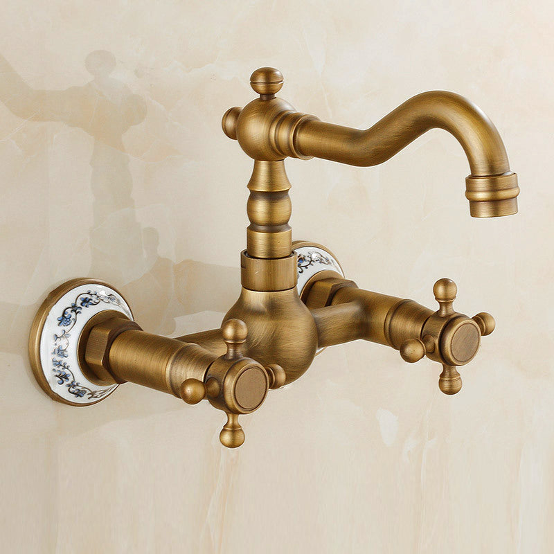 Avtoit | Vintage Bathtub Faucet with Two Cross Handles Made of Pure Copper Wall-Mounted Fixture