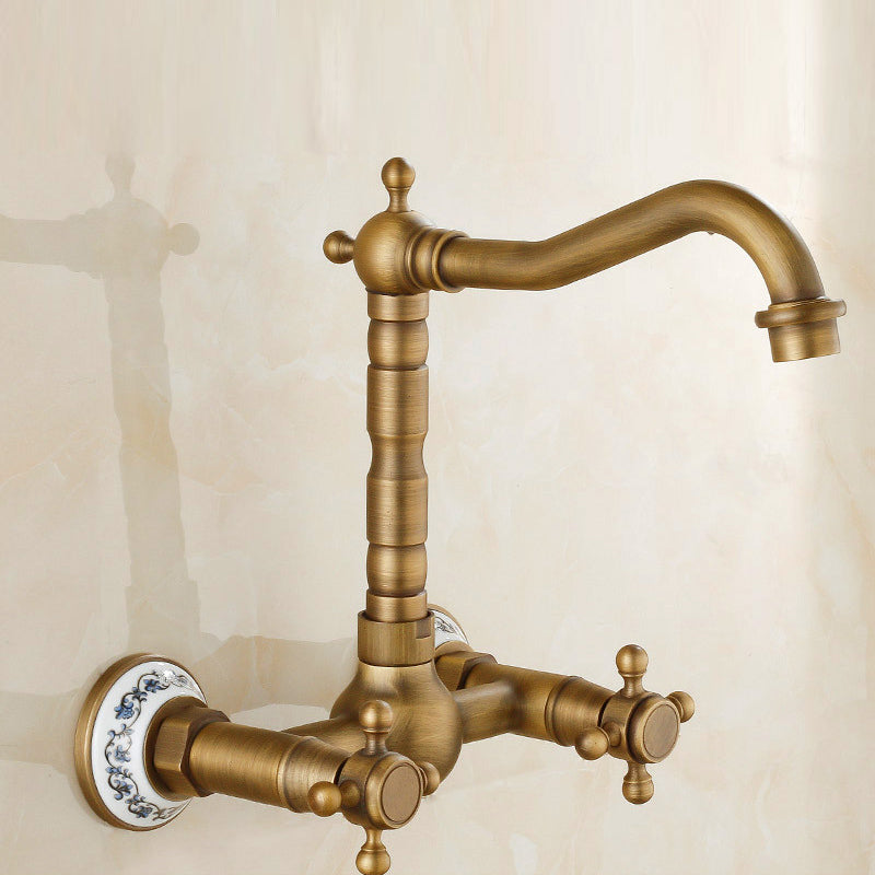 Avtoit | Vintage Bathtub Faucet with Two Cross Handles Made of Pure Copper Wall-Mounted Fixture