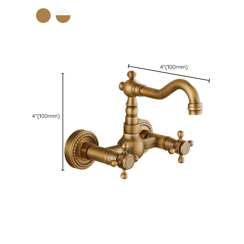 Avtoit | Vintage Bathtub Faucet with Two Cross Handles Made of Pure Copper Wall-Mounted Fixture