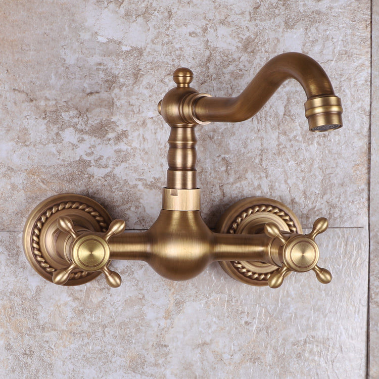 Avtoit | Vintage Bathtub Faucet Two Cross Handle Faucet Solid Copper Wall Mounted Faucet