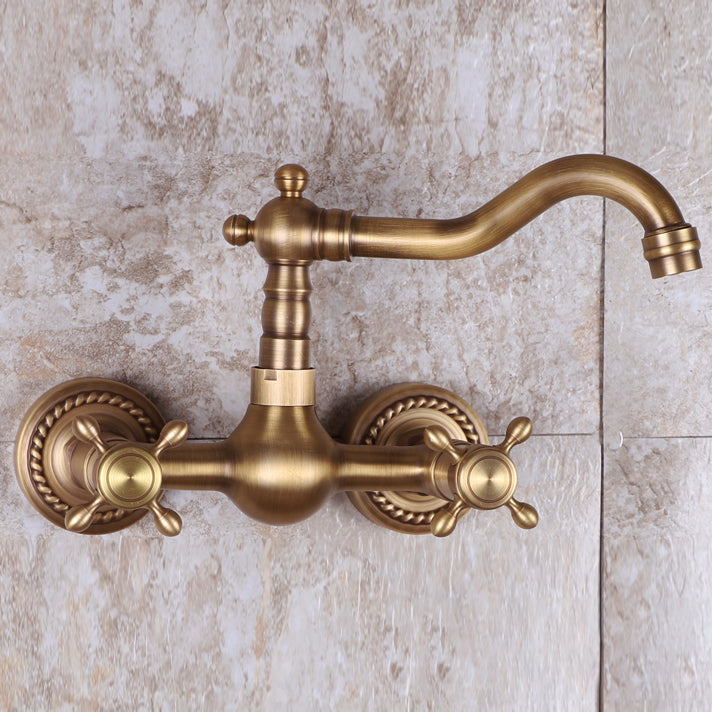 Avtoit | Vintage Bathtub Faucet Two Cross Handle Faucet Solid Copper Wall Mounted Faucet