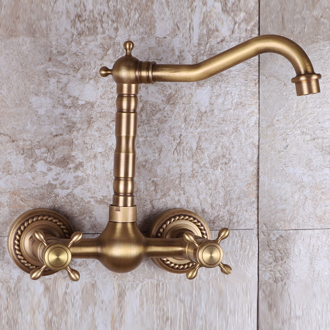 Avtoit | Vintage Bathtub Faucet Two Cross Handle Faucet Solid Copper Wall Mounted Faucet