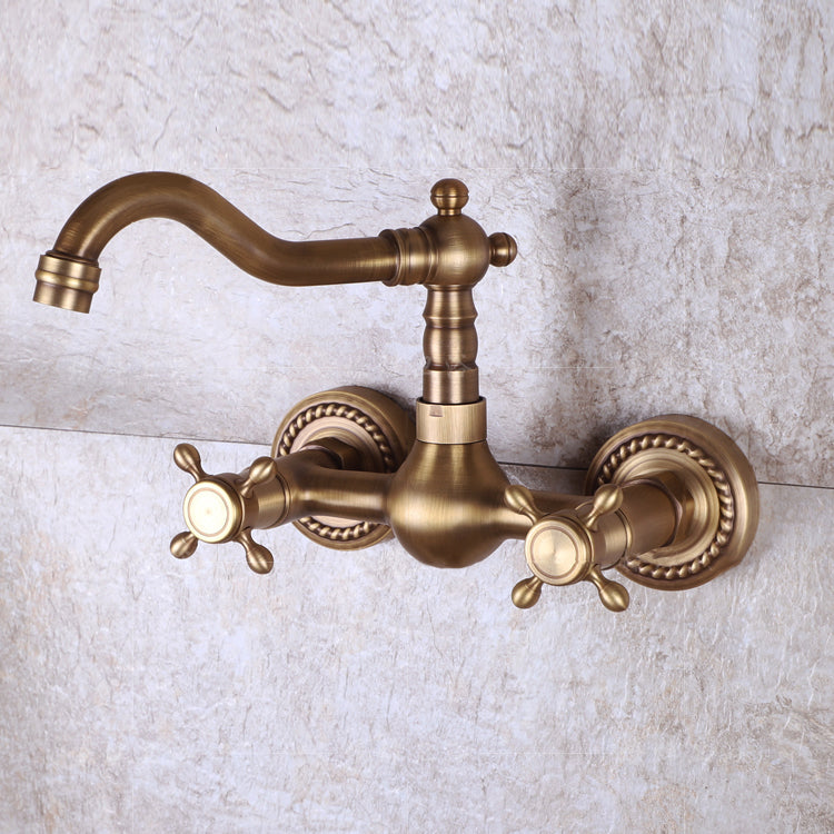 Avtoit | Vintage Bathtub Faucet Two Cross Handle Faucet Solid Copper Wall Mounted Faucet