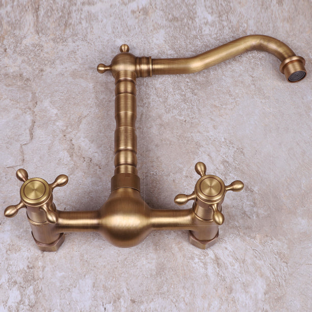 Avtoit | Vintage Bathtub Faucet Two Cross Handle Faucet Solid Copper Wall Mounted Faucet