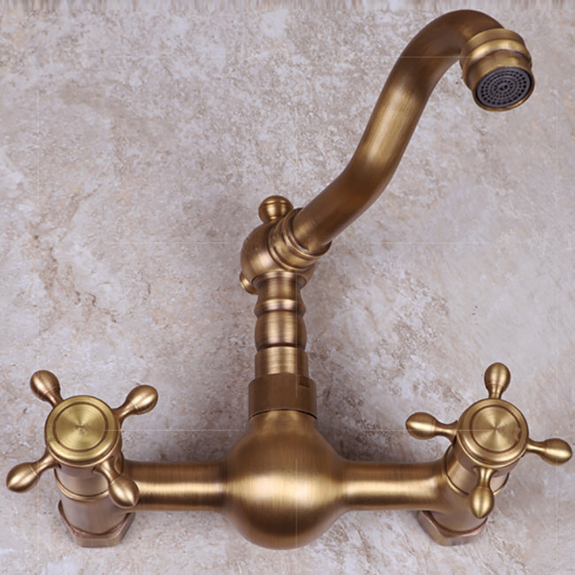 Avtoit | Vintage Bathtub Faucet Two Cross Handle Faucet Solid Copper Wall Mounted Faucet