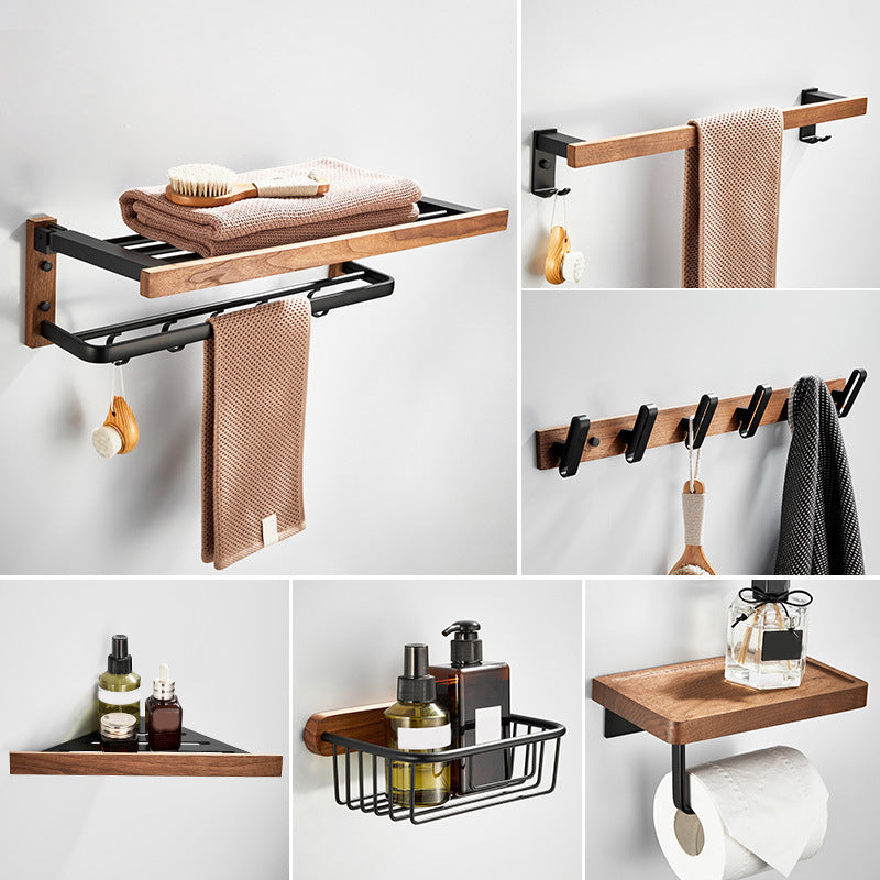 Avtoit | Wood and Aluminum Bath Accessory Set Black Bathroom Accessory Kit
