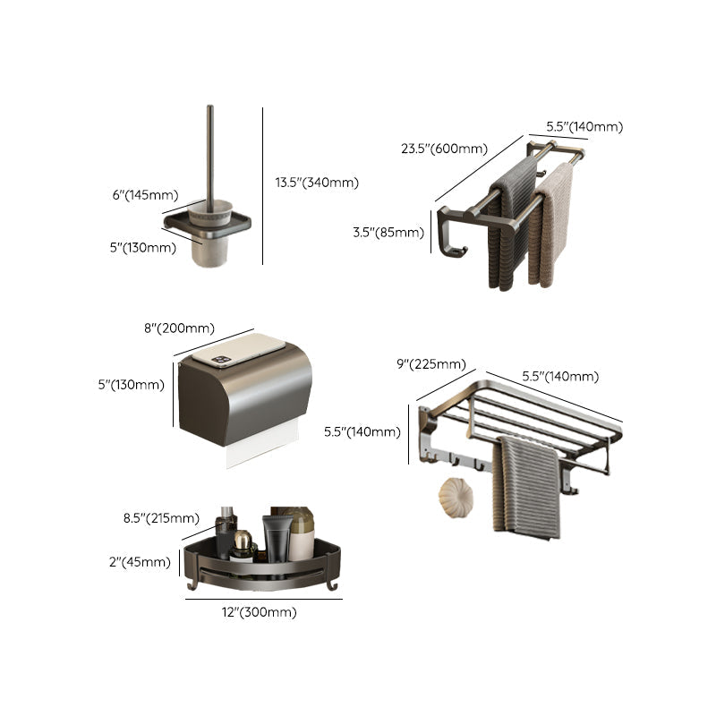 Avtoit | Contemporary Bathroom Accessory Set Grey Aluminum Bathroom Accessory Kit