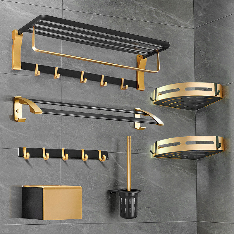 Avtoit | Contemporary Bath Accessories Set Black & Golden Bath Shelf/Towel Bar