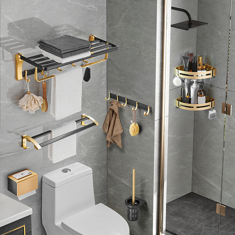 Avtoit | Contemporary Bath Accessories Set Black & Golden Bath Shelf/Towel Bar