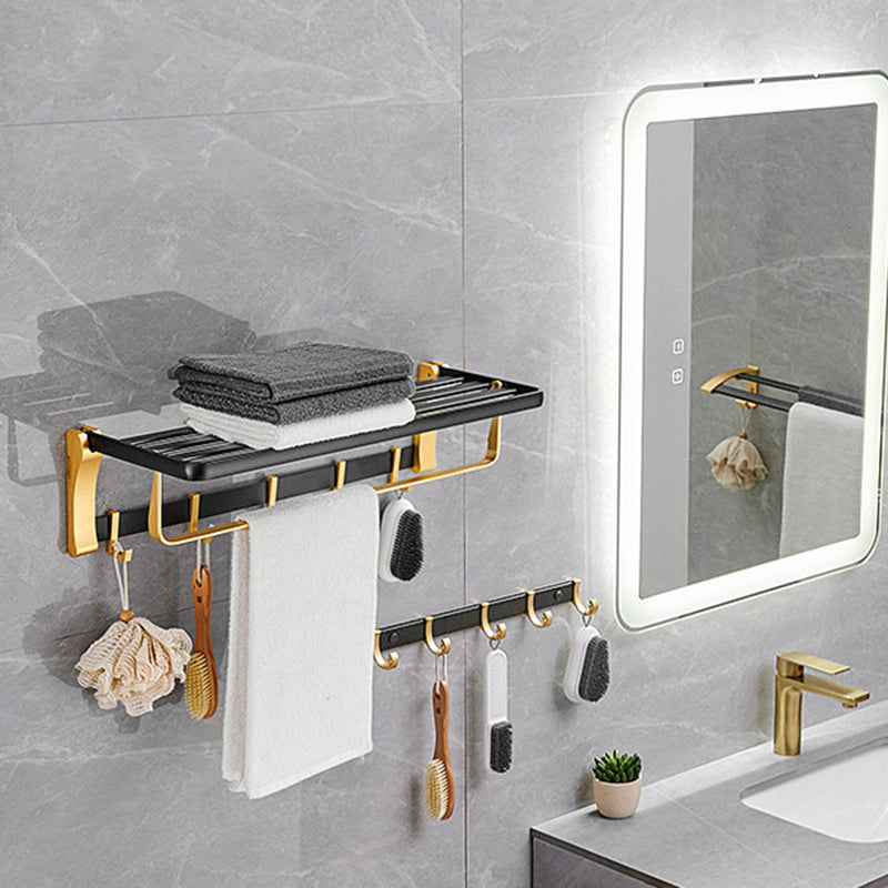 Avtoit | Contemporary Bath Accessories Set Black & Golden Bath Shelf/Towel Bar