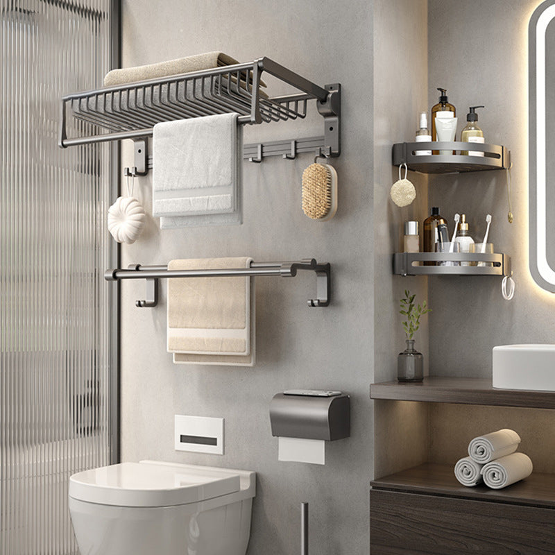 Avtoit | Gray contemporary bathroom accessory set Bathroom shelf/towel holder & bathrobe hook incl.