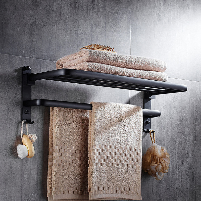 Avtoit | Contemporary 8-piece Bathroom Accessory Set Matte Black Bathroom Shelf/Paper Holder/Towel Hook