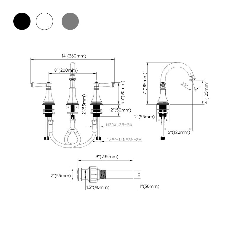 Avtoit | Modern Sink Faucet Widespread Faucet with 2 Handles and 3 Holes