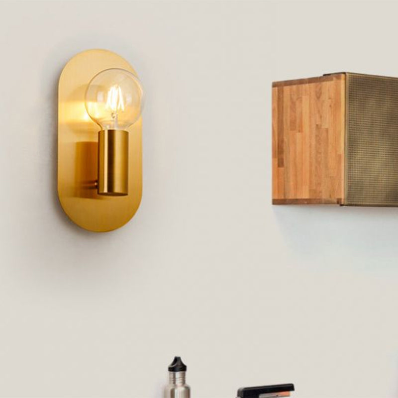 Avtoit | 1 Head Exposed Bulb Wall Mount Lamp with Oval Metal Back Plate Postmodern Wall Lighting in Gold