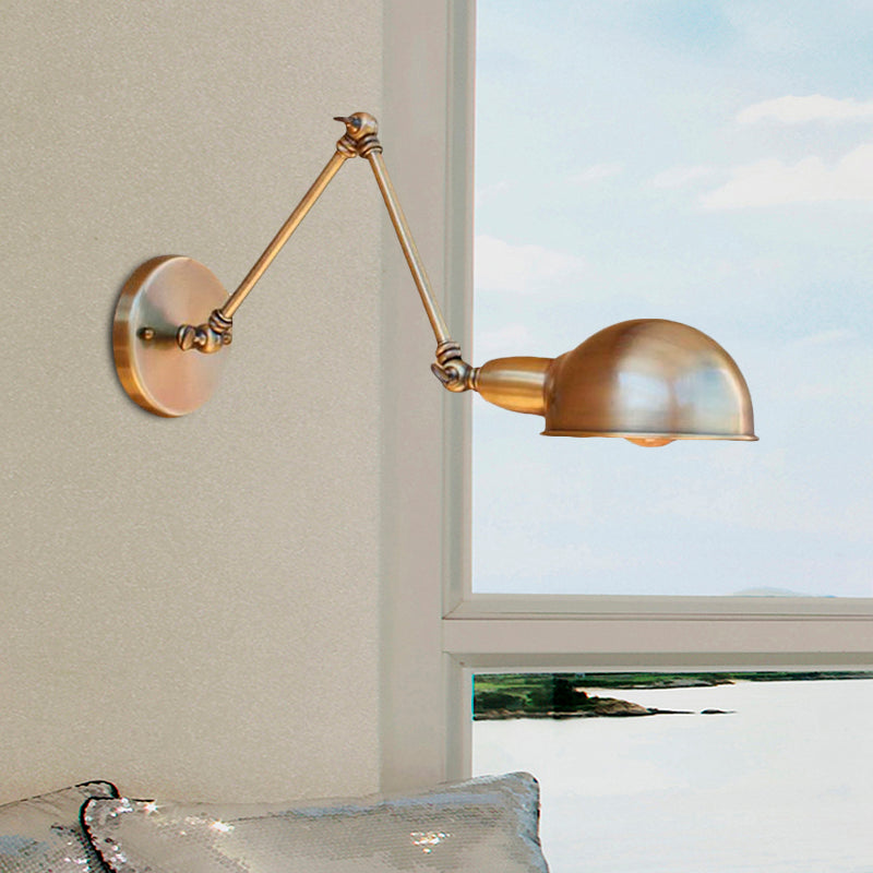 Avtoit | Retro Dome Wall Lamp 1 Bulb Metal Wall Lighting with Swingarm in Brass/Chrome for Bathroom