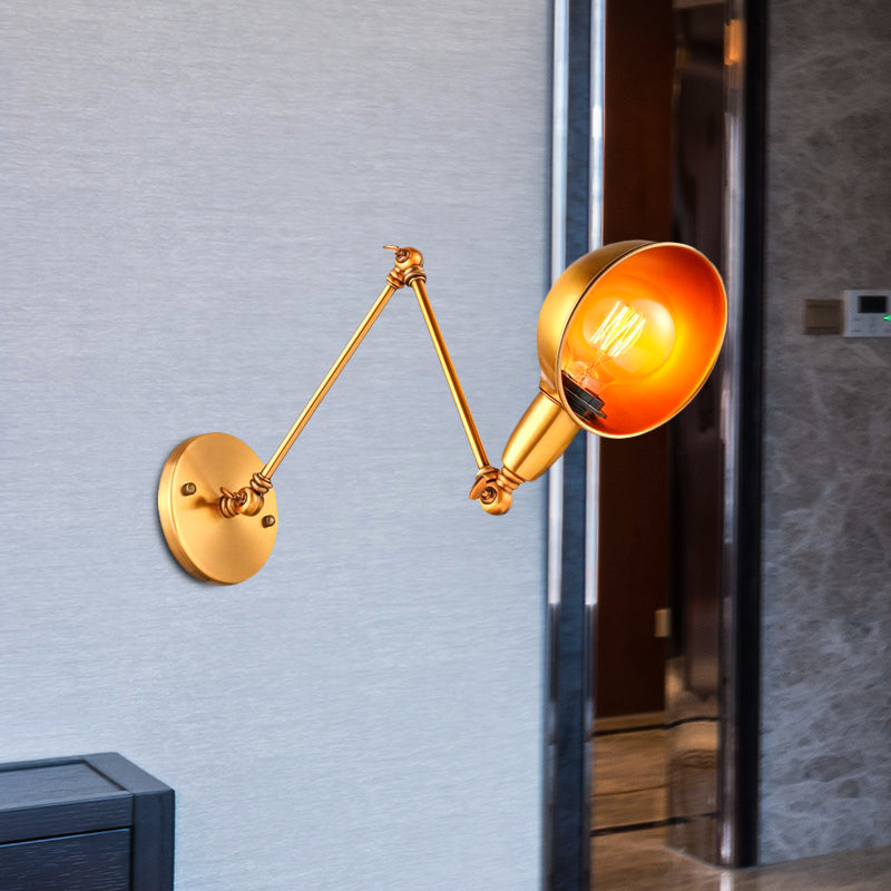 Avtoit | Retro Dome Wall Lamp 1 Bulb Metal Wall Lighting with Swingarm in Brass/Chrome for Bathroom
