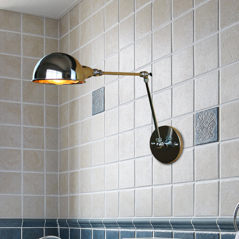 Avtoit | Retro Dome Wall Lamp 1 Bulb Metal Wall Lighting with Swingarm in Brass/Chrome for Bathroom