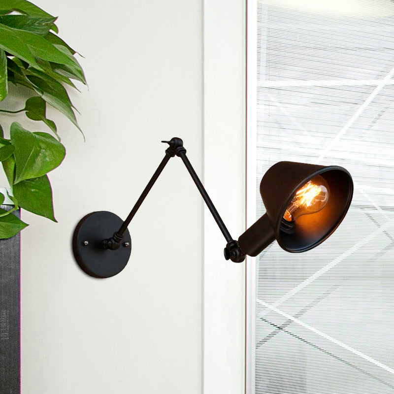 Avtoit | 1 Bulb Wall Lighting Vintage Industrial Conical Shade Metal Wall Lamp in Black/Rust for the Study