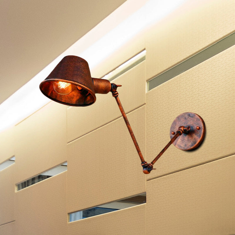 Avtoit | 1 Bulb Wall Lighting Vintage Industrial Conical Shade Metal Wall Lamp in Black/Rust for the Study