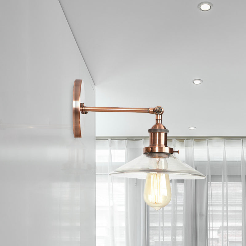 Avtoit | Cone-shaped bedroom wall light vintage clear glass 1 light copper wall lamp