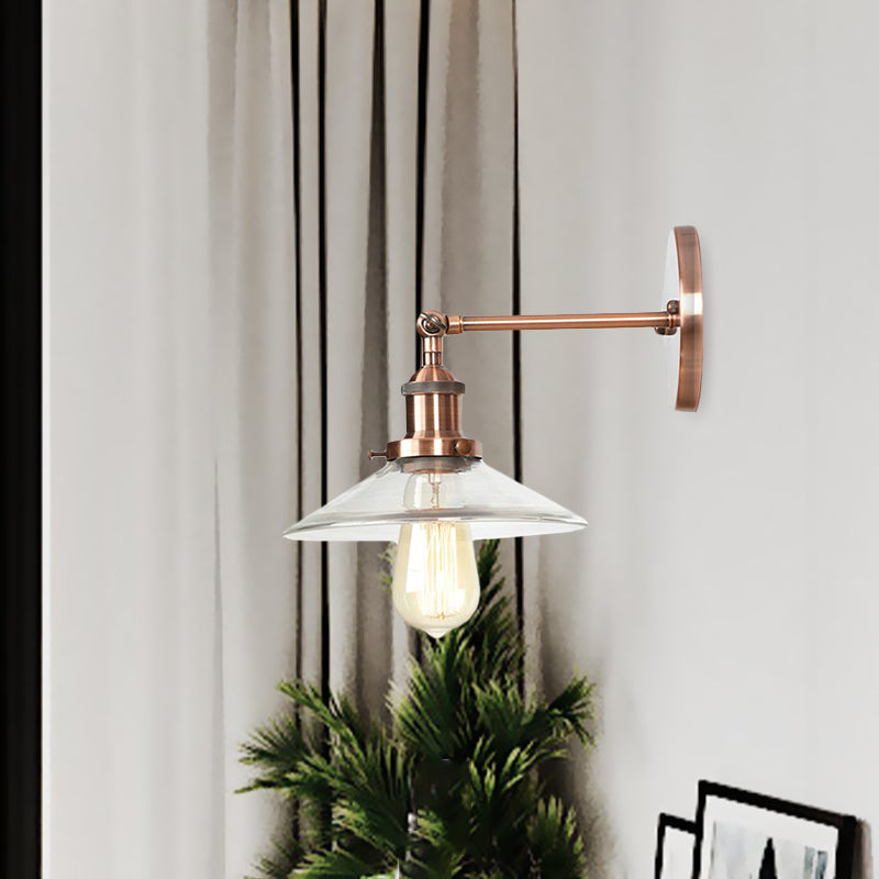 Avtoit | Cone-shaped bedroom wall light vintage clear glass 1 light copper wall lamp