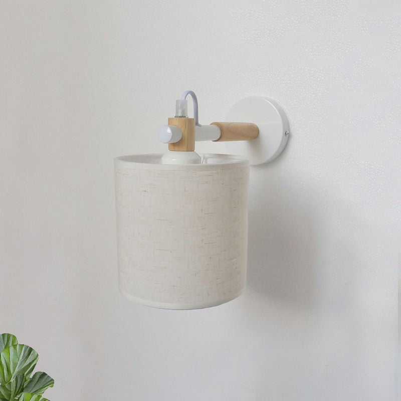 Avtoit | 1 Bulb Cylinder Wall Mounted Light Simple Stylish White Fabric Wall Light Wall Lighting for Bedroom