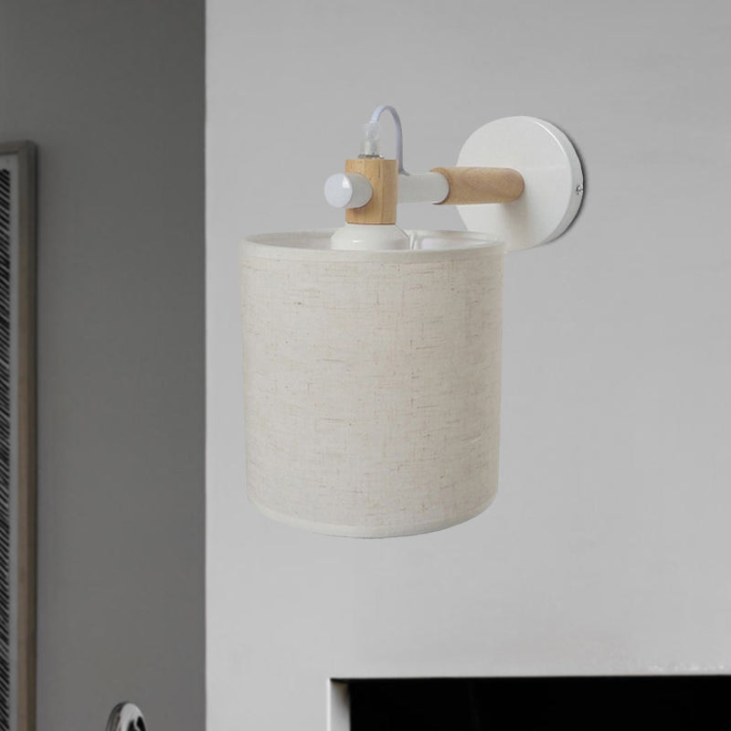 Avtoit | Fabric Cylindrical Wall Light Modernist 1 Light Bedroom Wall Mounted Light with Wood Connection in Black/White