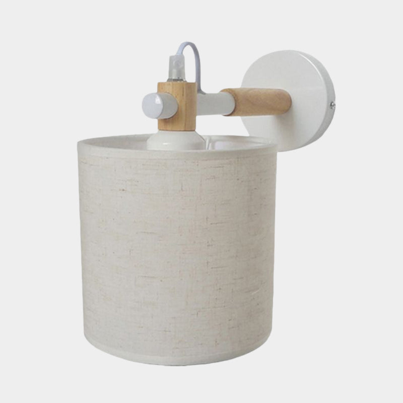Avtoit | Fabric Cylindrical Wall Light Modernist 1 Light Bedroom Wall Mounted Light with Wood Connection in Black/White