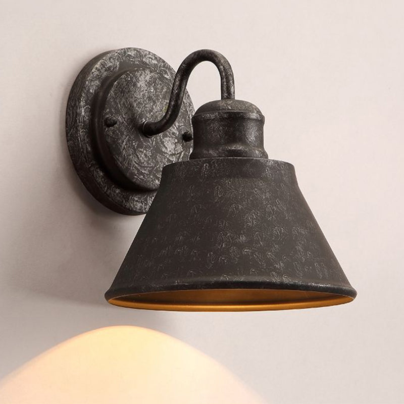 Avtoit | Metal Antique Black Wall Lights Drum/Trumpet Shade 1-Light Retro Rustic Wall Lamp Fixture