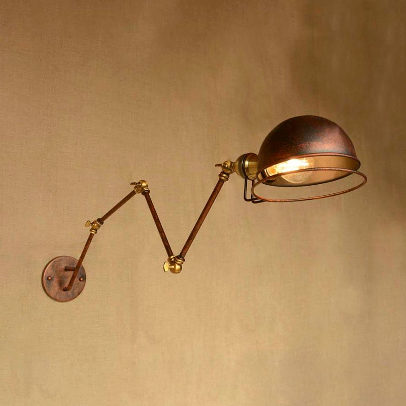 Avtoit | Bowl Shade Iron Wall Lamp with Swivel Arm Antique Style 1 Head Study Wall Light Fixture in Rust