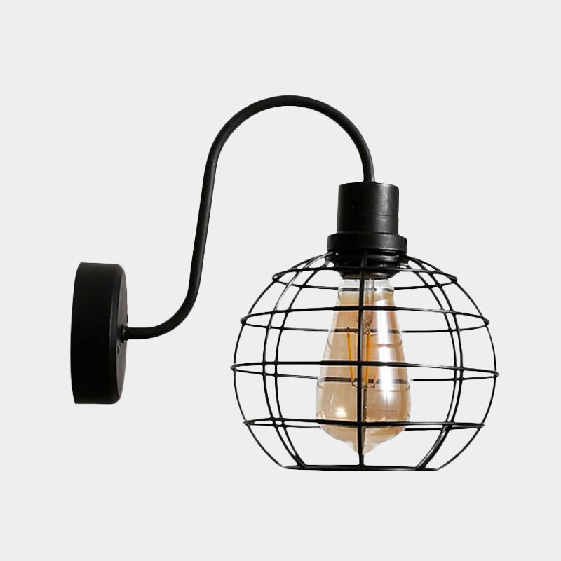 Avtoit | 1 Bulb Wall Light Retro Style Wire Global Cage Metal Wall Light in Black for Living Room