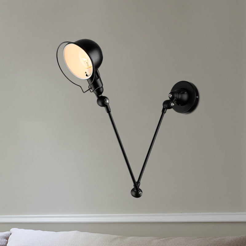 Avtoit | Black/White Swing Arm Wall Light with Bowl Shade Industrial Metal 1 Head Hallway Wall Lamp
