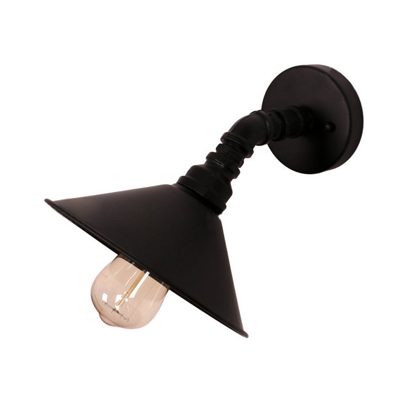 Avtoit | One Bulb Wall Lamp with Cone Shade Metal Industrial Bedroom Wall Light Fixture in Black/Rust