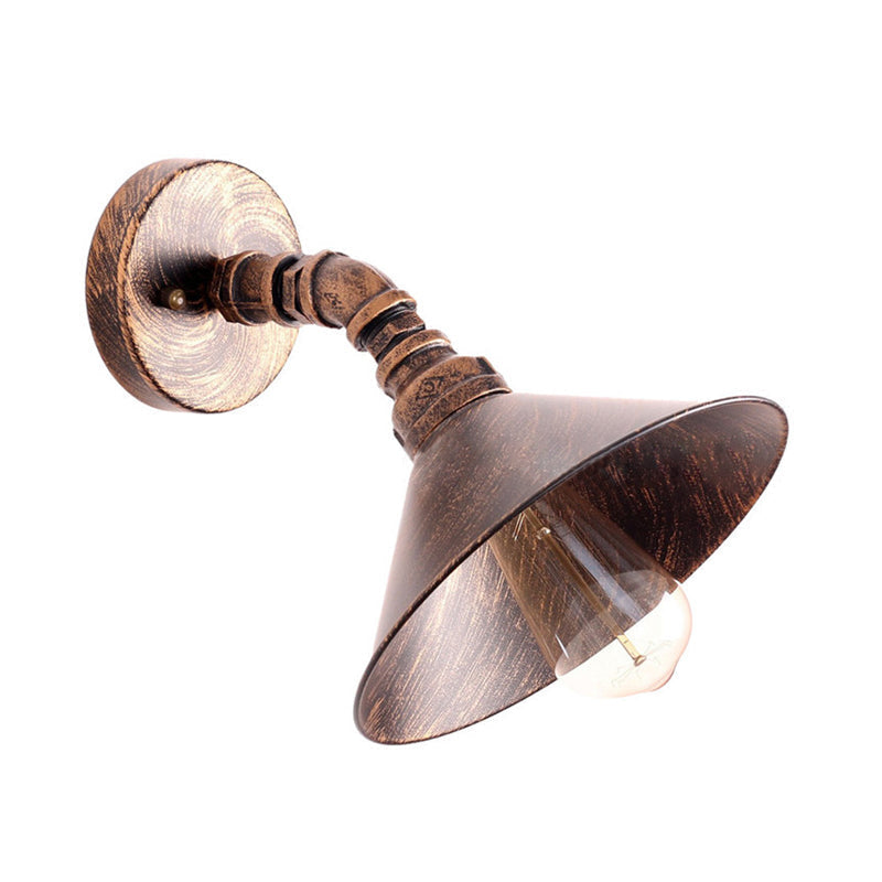 Avtoit | One Bulb Wall Lamp with Cone Shade Metal Industrial Bedroom Wall Light Fixture in Black/Rust