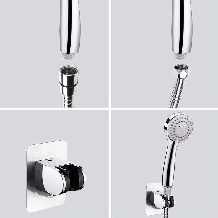 Avtoit | 4-Setting Silver Shower Set Concealed Wall Mount Holder Tee with Outlet