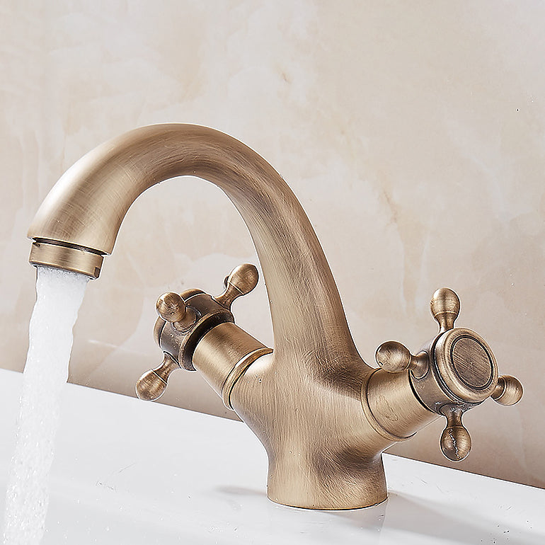 Avtoit | Glam Vanity Sink Faucet Brass Cross Handles Low Arc Basin Faucet