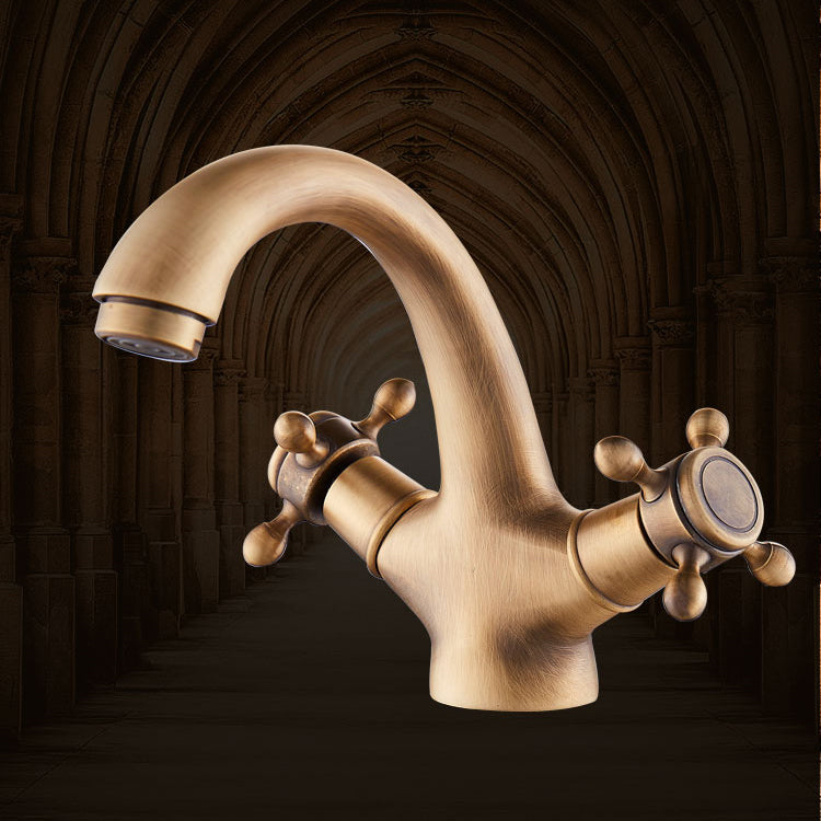 Avtoit | Glam Vanity Sink Faucet Brass Cross Handles Low Arc Basin Faucet
