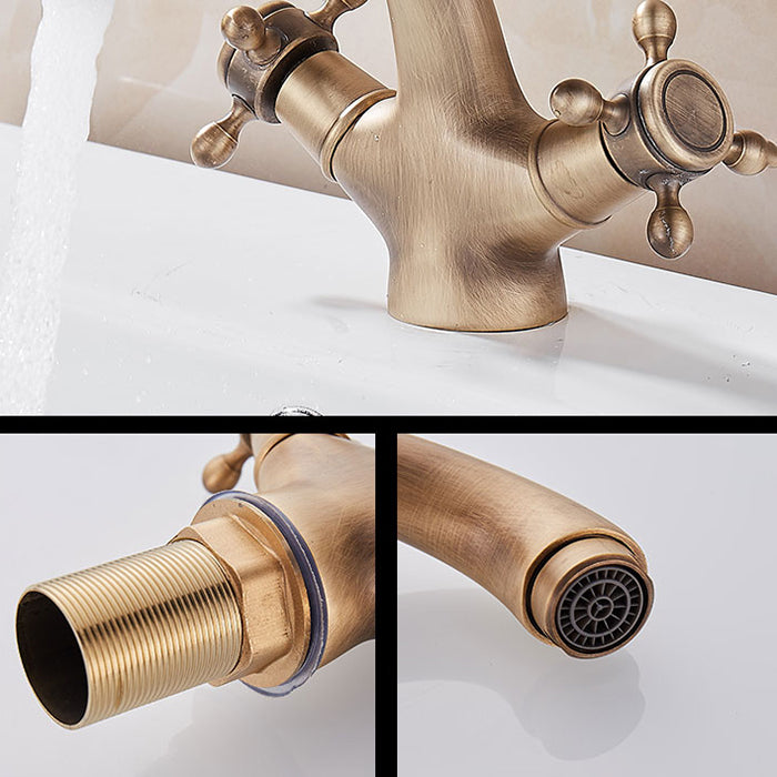 Avtoit | Glam Vanity Sink Faucet Brass Cross Handles Low Arc Basin Faucet