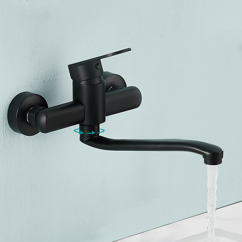 Avtoit | Low-Arc Bathtub Filler Black Lever Wall-Mounted Copper Bathtub Filler