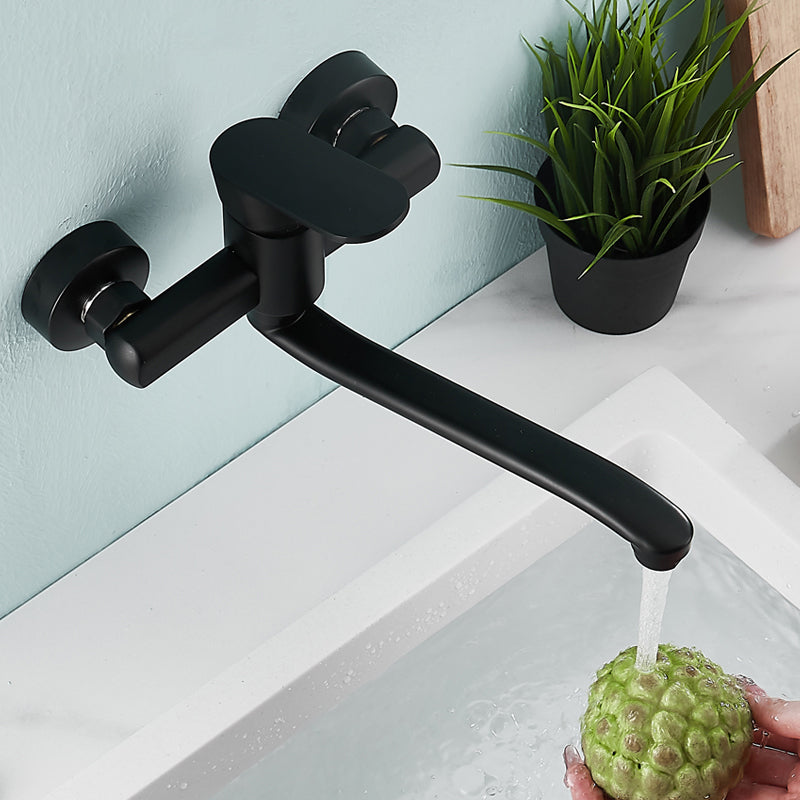 Avtoit | Low-Arc Bathtub Filler Black Lever Wall-Mounted Copper Bathtub Filler